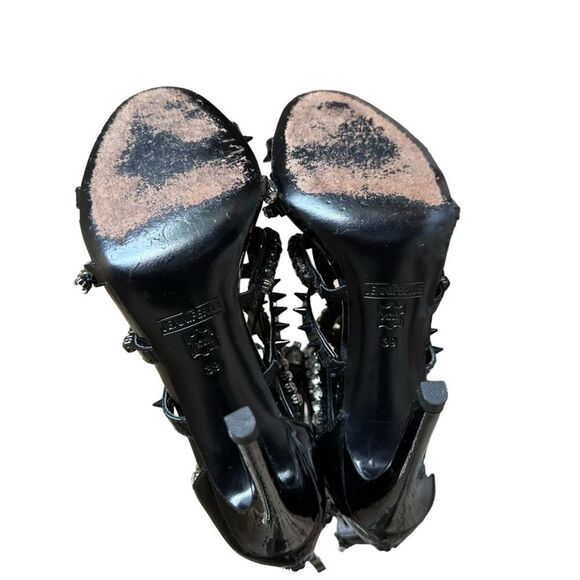 I AM JENNIFER LE Razor High Heel Black Patent Leather Crystal Sandals Size 39 - Picture 11 of 12